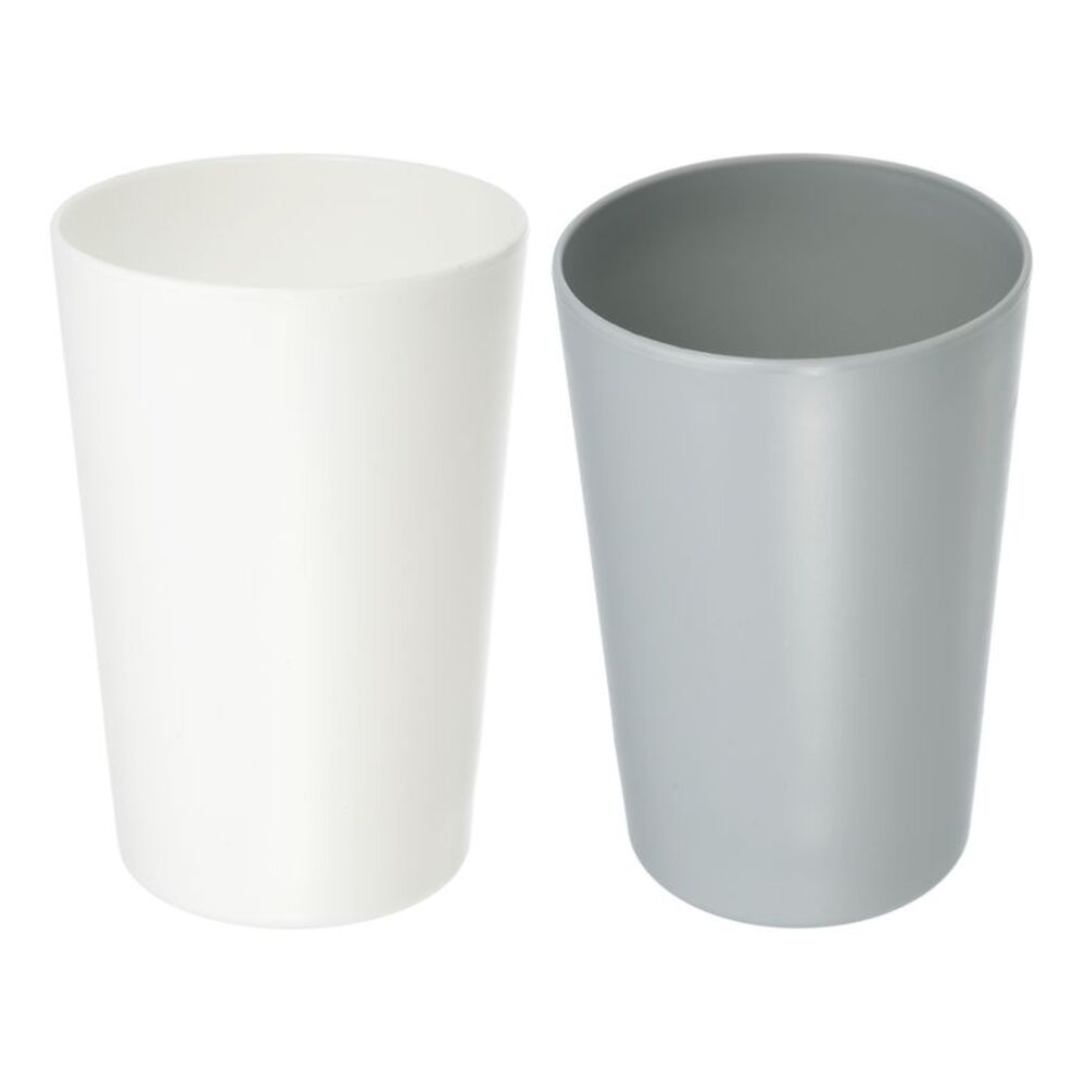 2pcs Bathroom Kitchen PP Toothbrush Tumblers White Gray 4.52''x3.03''